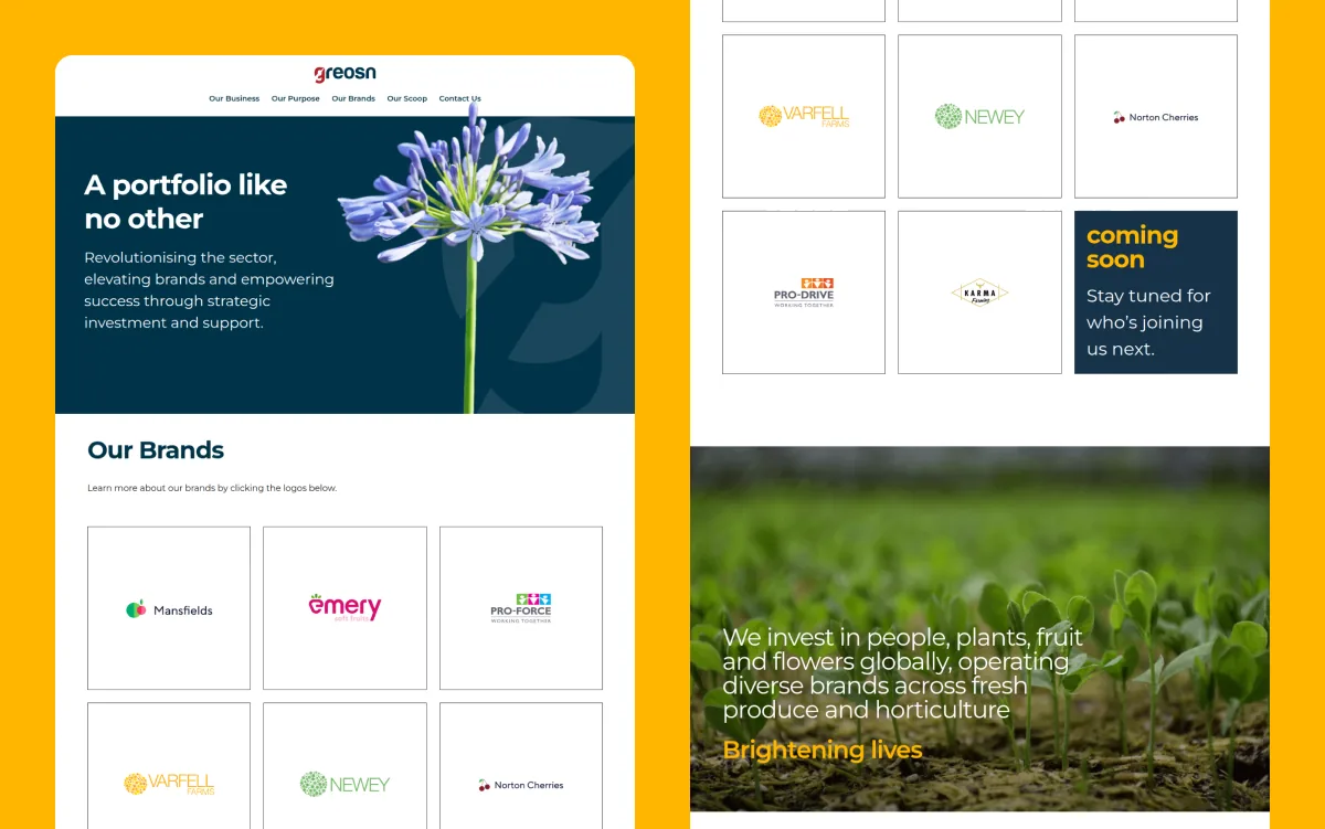 greosn portfolio and brand pages for horticulture businesses